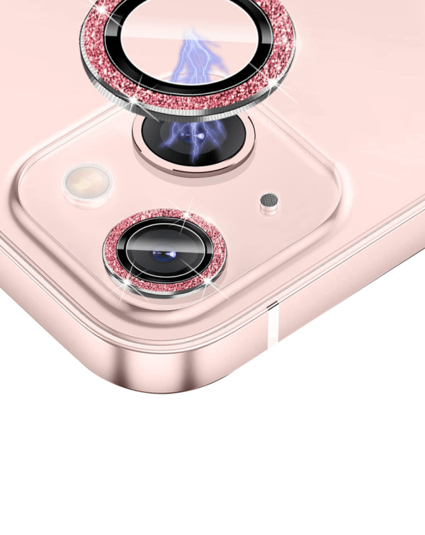 iPhone 13 / 13 Mini Glitter Diamond Camera Lens w/ HD Tempered Glass (PINK)