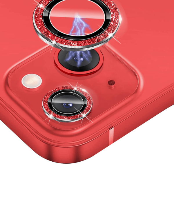 iPhone 13 / 13 Mini Glitter Diamond Camera Lens w/ HD Tempered Glass (RED)