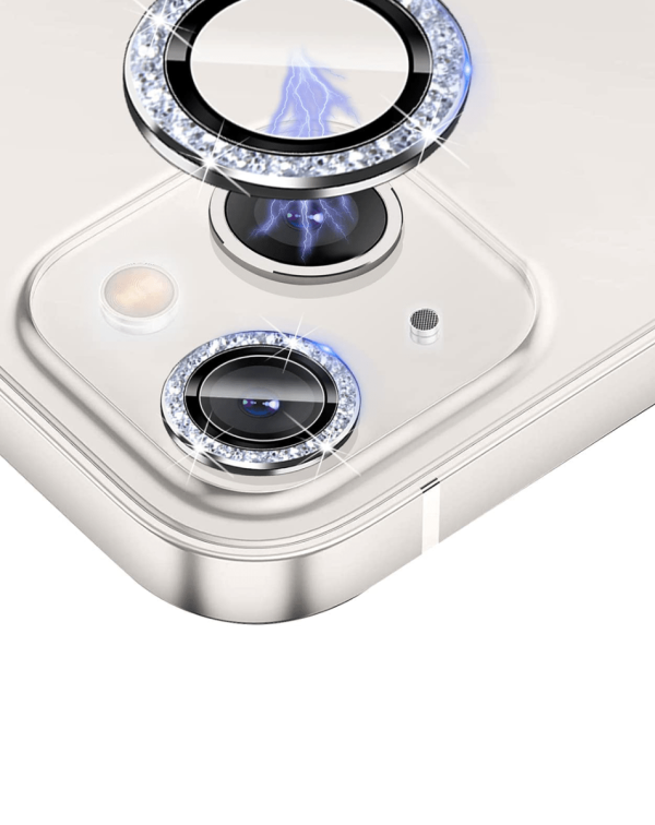 iPhone 13 / 13 Mini Glitter Diamond Camera Lens w/ HD Tempered Glass (WHITE)