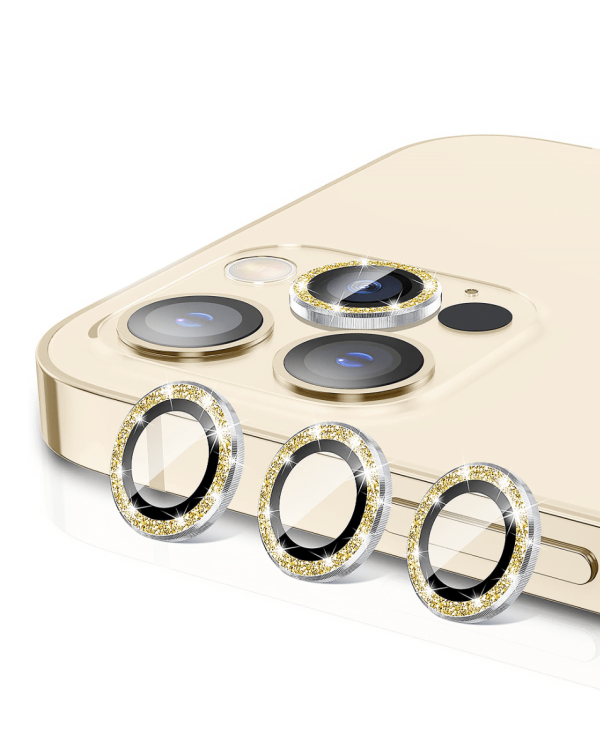 iPhone 13 Pro Max / 13 Pro Glitter Diamond Camera Lens w/ HD Tempered Glass (GOLD)