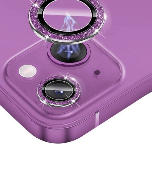 iPhone 14 / 14 Plus Glitter Diamond Camera Lens w/ HD Tempered Glass (PURPLE)