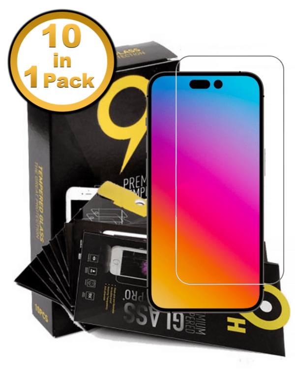 iPhone 14 Pro Max Clear Tempered Glass (2.5D / Pack of 10) (Premium)