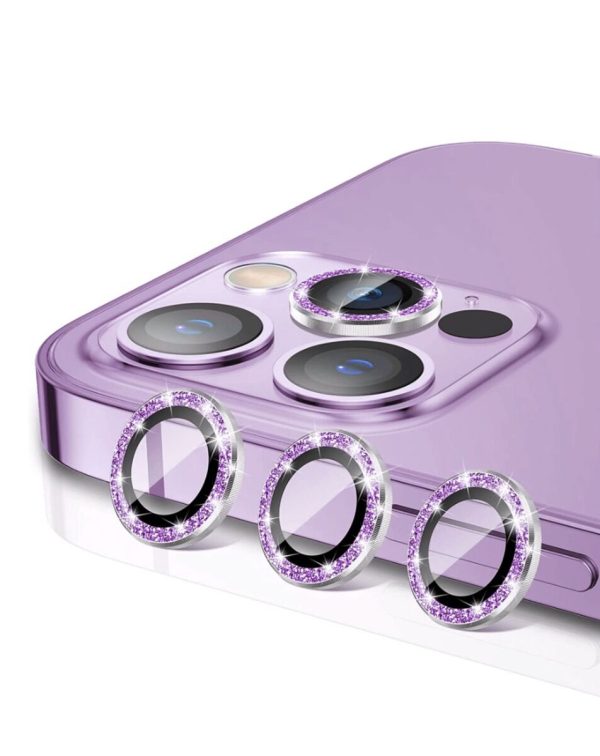 iPhone 14 Pro / 14 Pro Max Glitter Diamond Camera Lens w/ HD Tempered Glass (PURPLE)