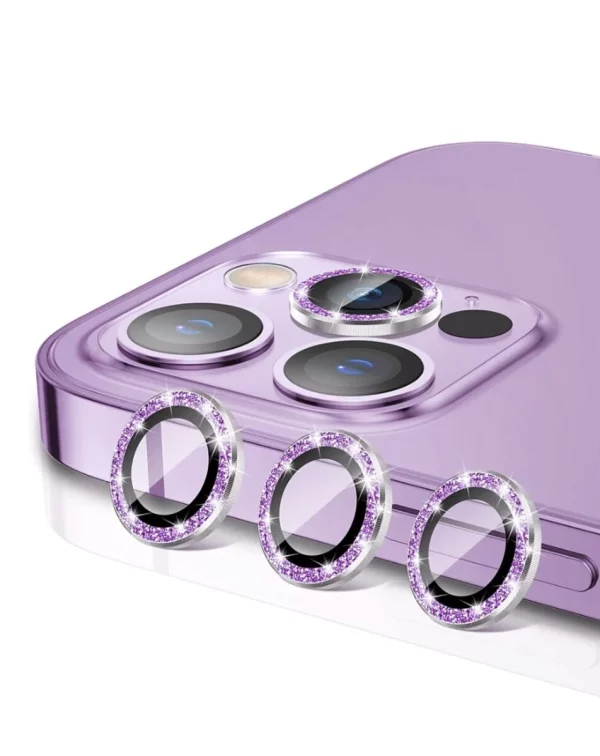 iPhone 15 Pro / 15 Pro Max Glitter Diamond Camera Lens w/ HD Tempered Glass (PURPLE)